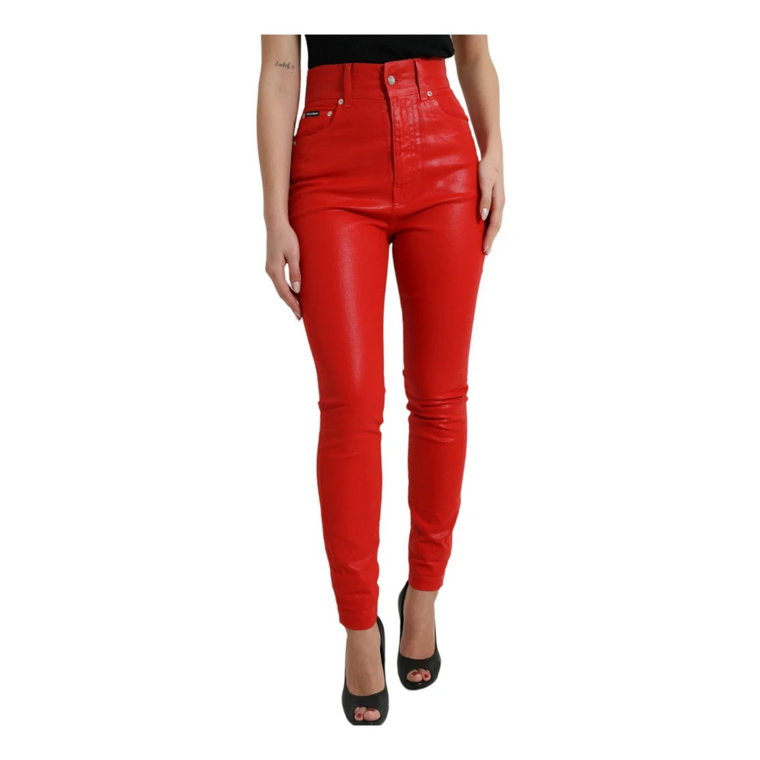 Czerwone Wysokie Jeansy Skinny z Wysokim Stanem Dolce & Gabbana