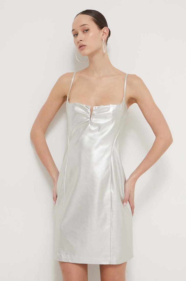 HUGO sukienka kolor srebrny mini dopasowana