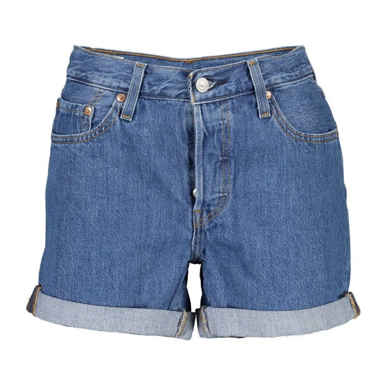 Niebieskie Jeansy i Spodnie z Bawełny, Krótkie 5 Kieszenie, Guziki, Logo Levi's