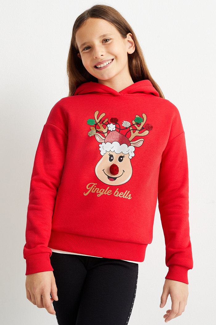 C&A Rudolf-świąteczna bluza z kapturem, Czerwony, Rozmiar: 170