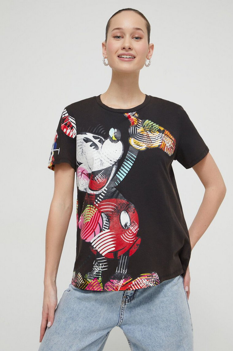 Desigual t-shirt bawełniany x Disney damski kolor czarny