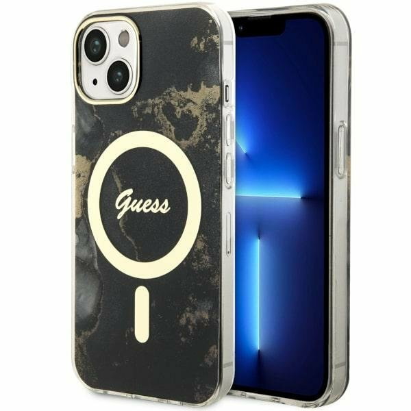 Guess GUHMP14SHTMRSK iPhone 14 6.1" czarny/black hardcase Golden Marble MagSafe