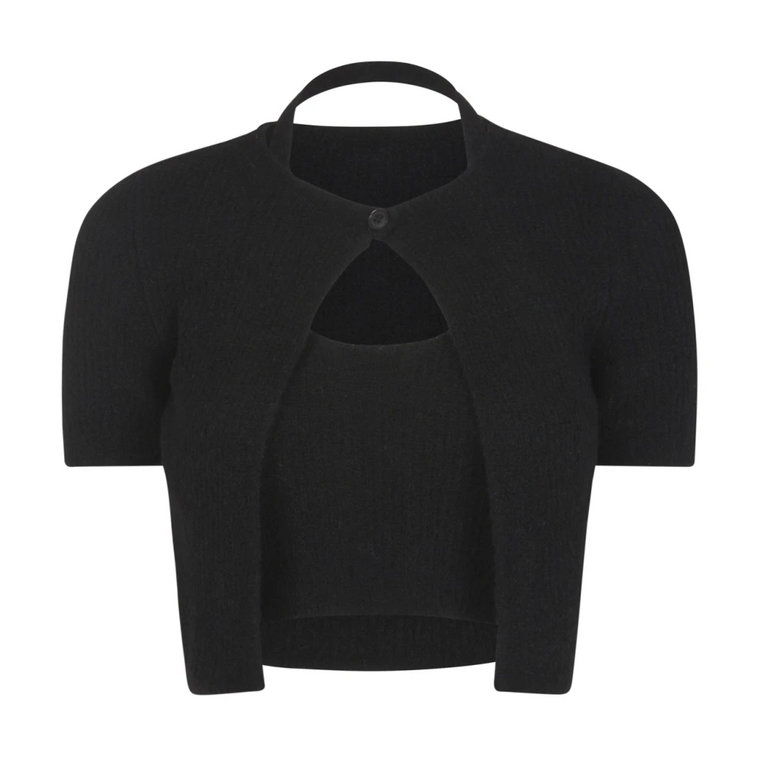 Czarne swetry z hybrydowym kardiganem z kołnierzem typu halter Alexander Wang