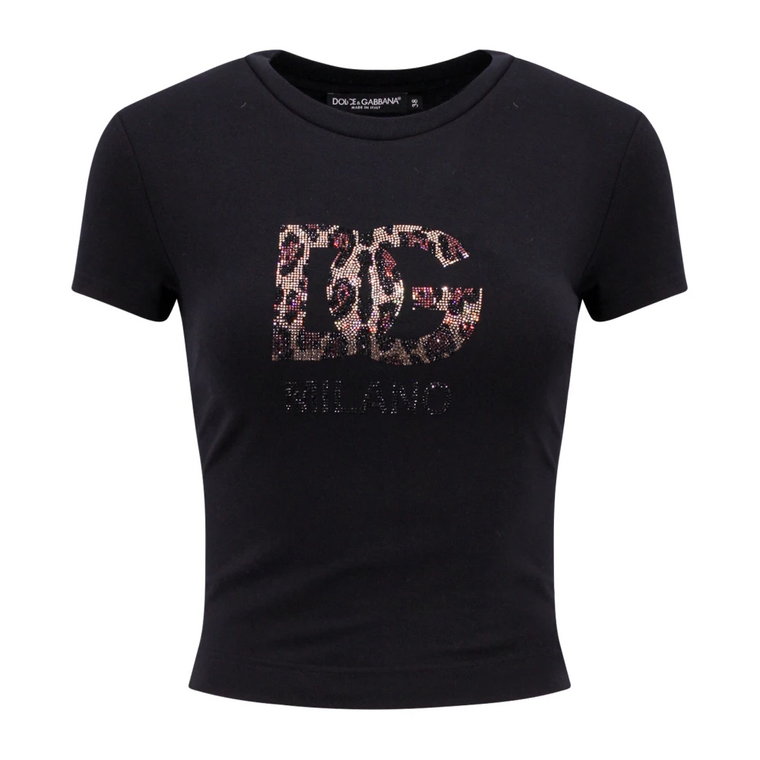 Czarna Bawełniana Koszulka z Monogramem Animalier Dolce & Gabbana