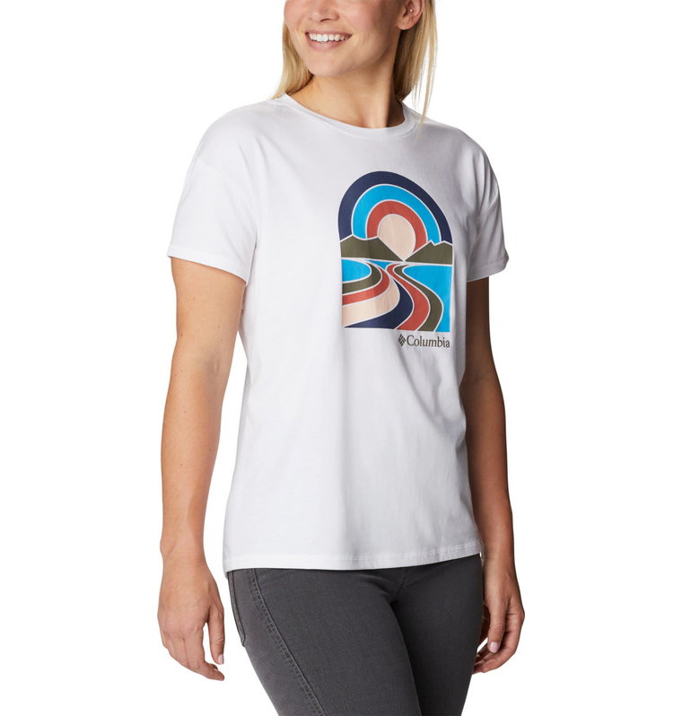 Damski t-shirt treningowy z nadrukiem COLUMBIA Sun Trek Graphic Tee II - biały