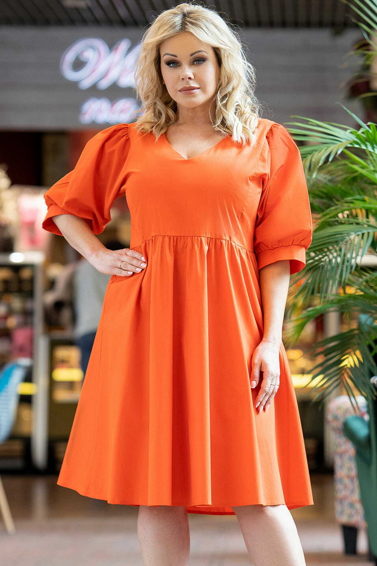 Sukienka letnia marszczona z bawełny ZENOBIA pomarańczowa