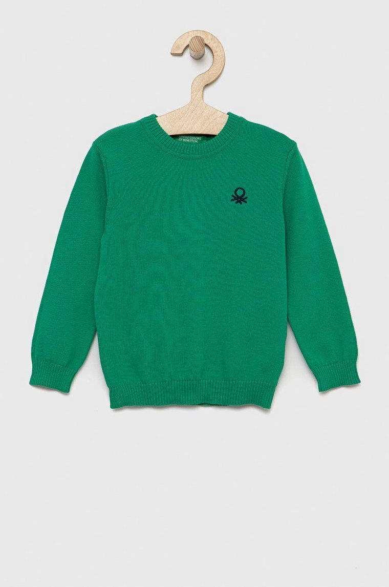 United Colors of Benetton sweter bawełniany dziecięcy kolor zielony lekki