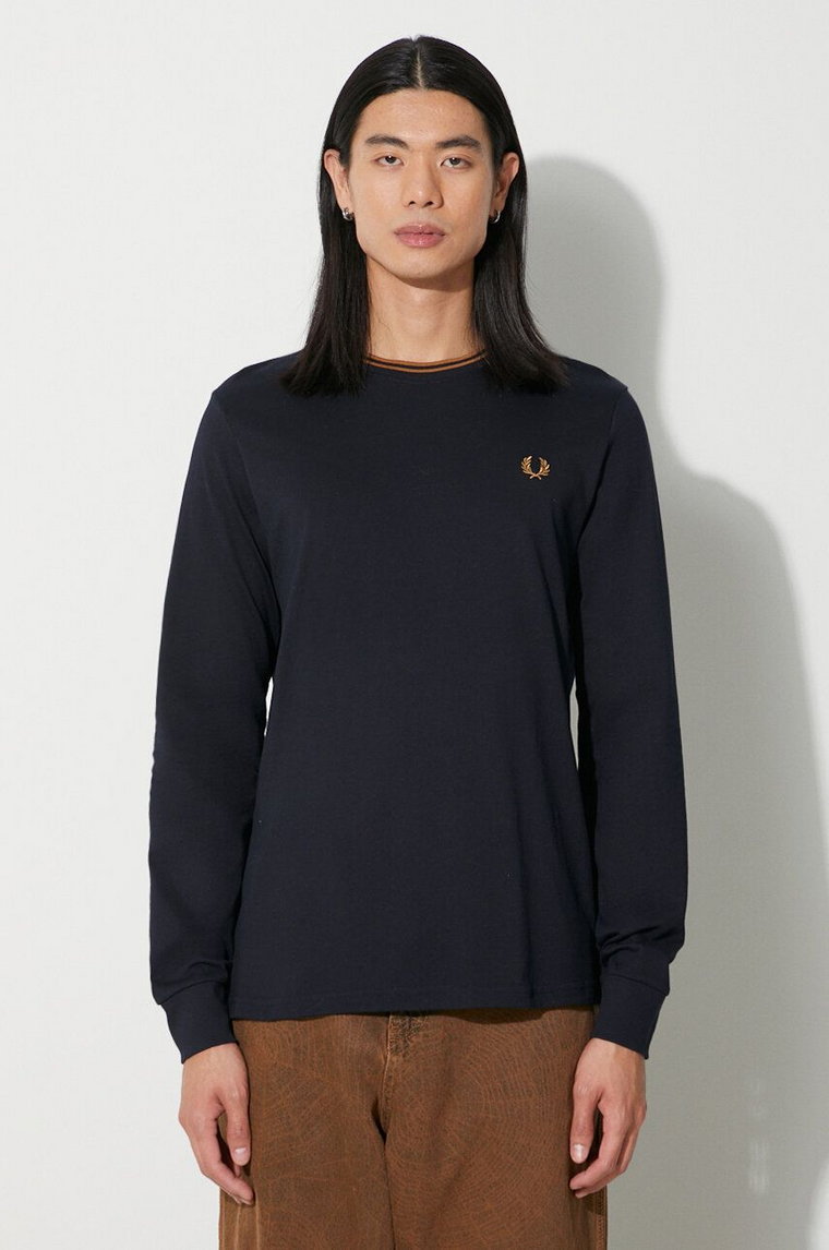 Fred Perry longsleeve bawełniany kolor granatowy z aplikacją M9602.R63