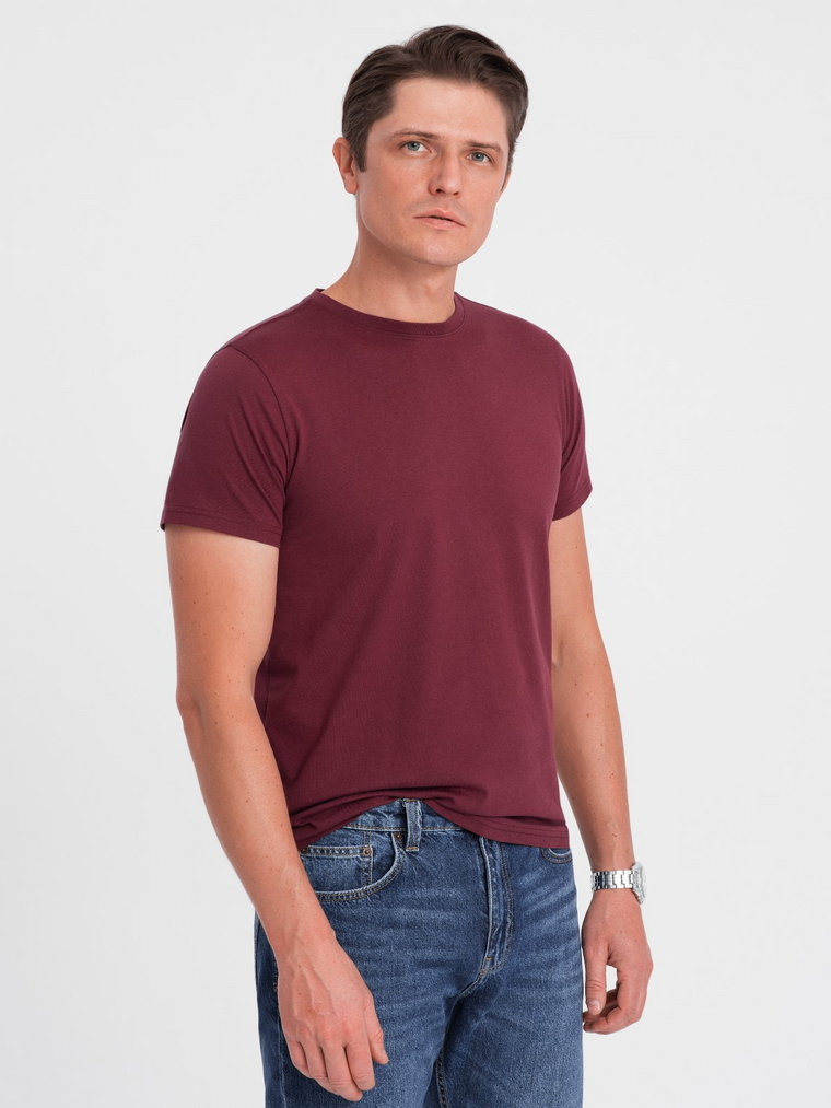 Męski klasyczny bawełniany T-shirt BASIC - bordowy V6 OM-TSBS-0146