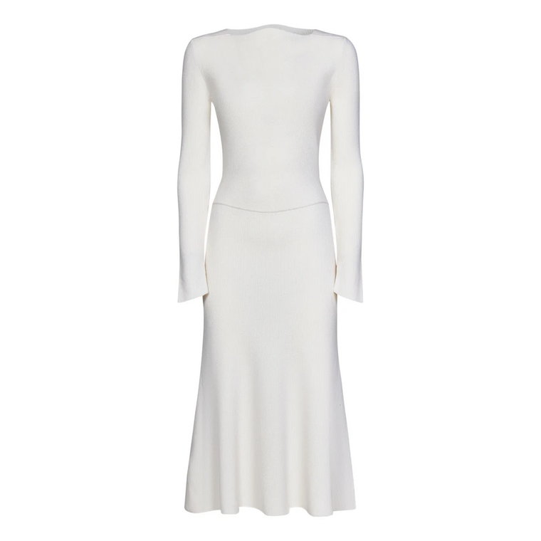 Biała Rozciągliwa Sukienka Midi z Wełny Victoria Beckham