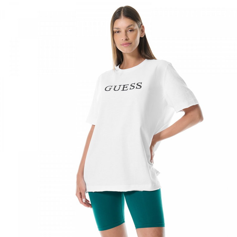 Damski t-shirt oversize Guess Athena Maxi T-shirt - biały