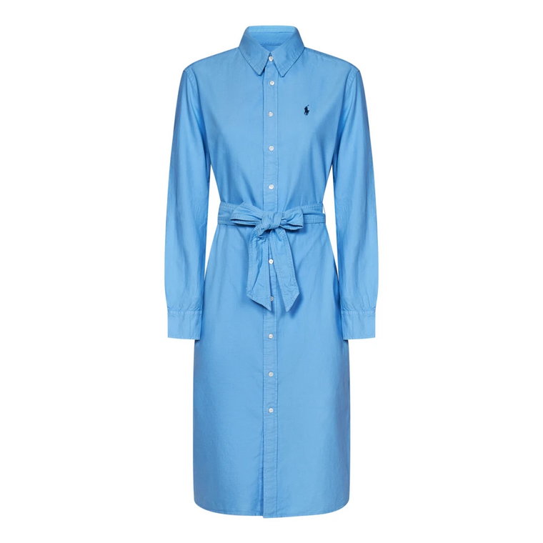 Lekka niebieska sukienka koszulowa z paskiem Ralph Lauren