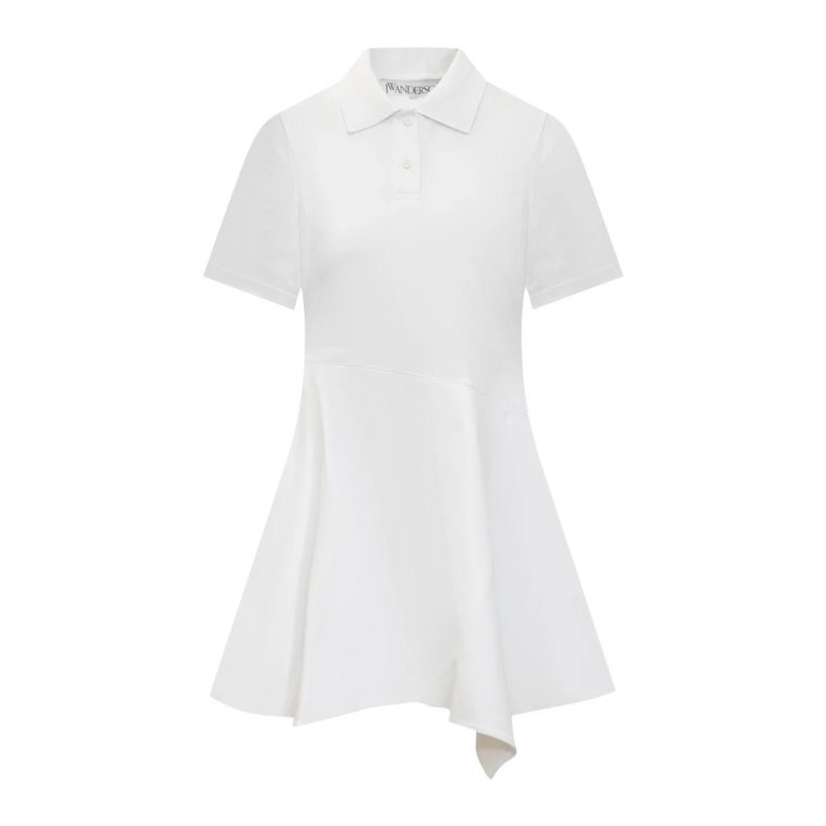 Biała Sukienka Polo z Asymetrycznym Rękawem JW Anderson