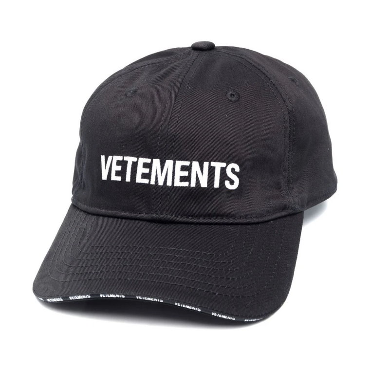 Czarna czapka z logo na tle twillu Vetements