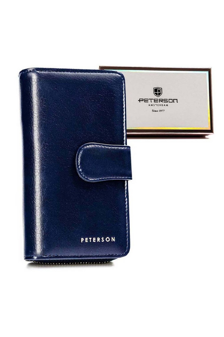 Duży, pionowy portfel damski granatowy ze skóry ekologicznej - Peterson