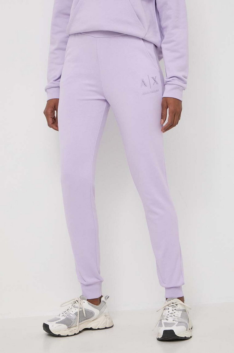 Armani Exchange spodnie dresowe bawełniane kolor fioletowy gładkie 3DYP82 YJFDZ