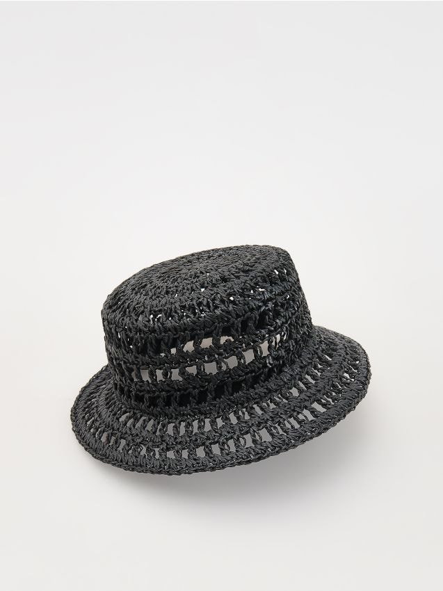 Reserved - Pleciony kapelusz bucket - czarny