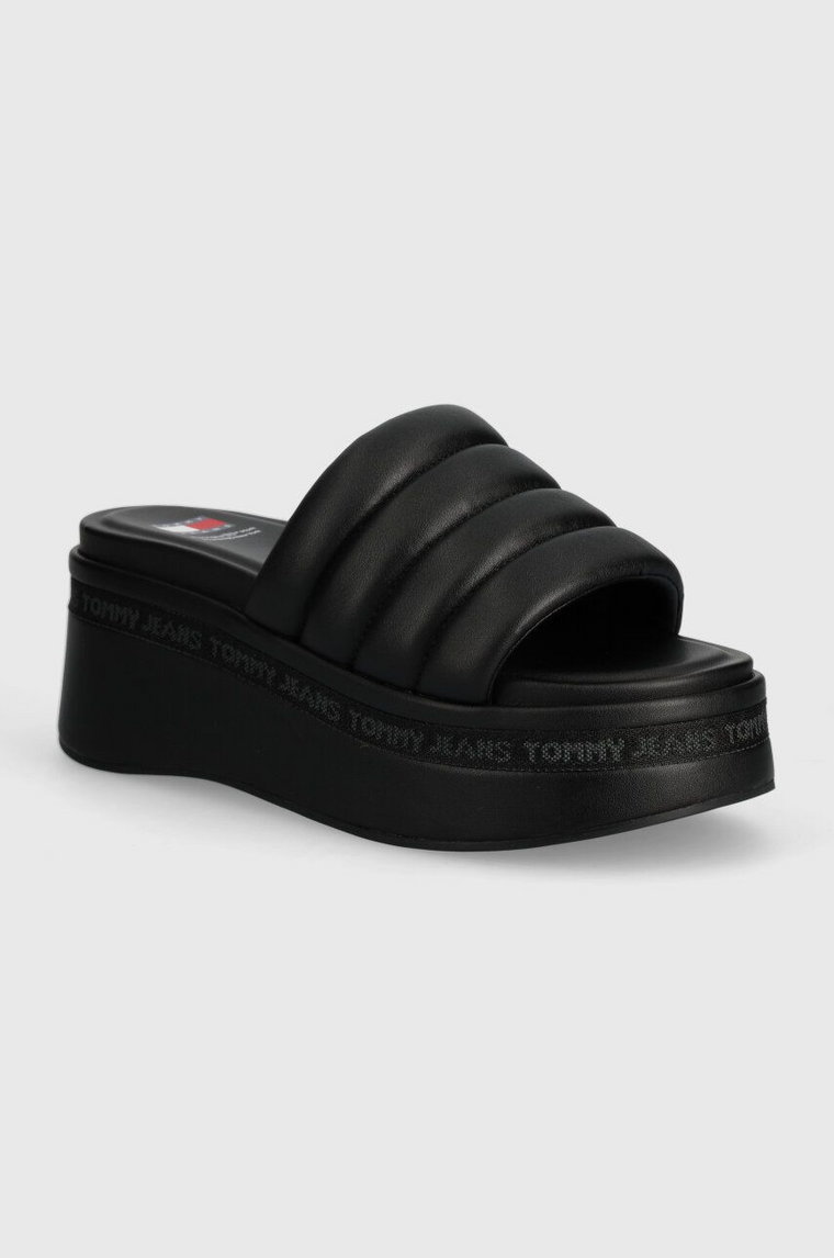 Tommy Jeans klapki TJW WEDGE SANDAL damskie kolor czarny na koturnie EN0EN02455