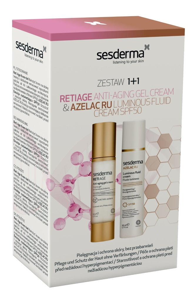 Sesderma Zestaw (Retiage Krem-żel  + Azelac Ru Emulsja rozświetlająca SPF50 )