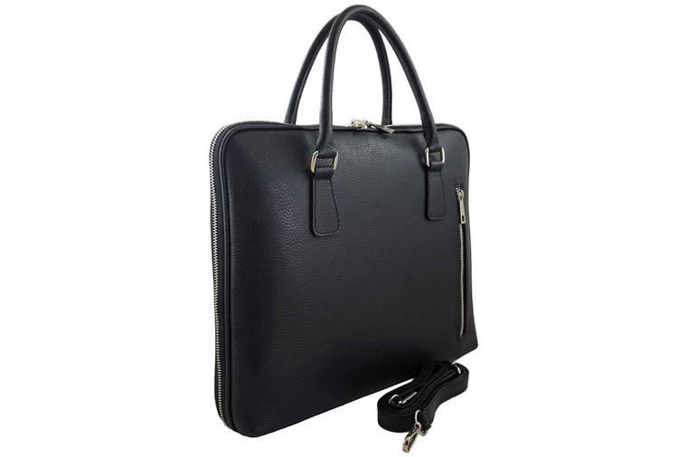 Skórzana torba na laptopa Casual - Czarna