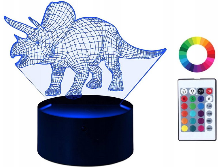 Lampka Nocna 3D Led Park Jurajski Imię Dinozaur Triceratops