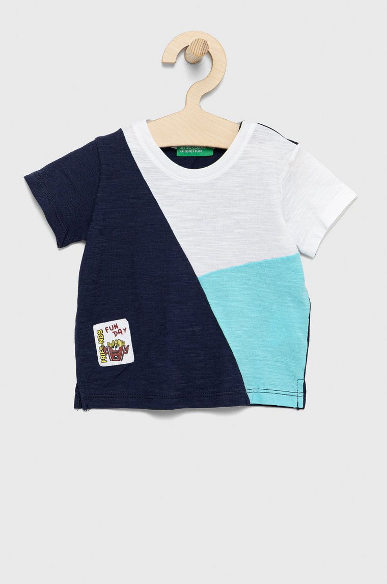 United Colors of Benetton t-shirt bawełniany dziecięcy kolor granatowy z aplikacją