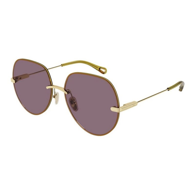 Okulary przeciwsłoneczne z luksusową złotą oprawką i fioletowymi soczewkami Chloé