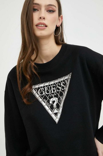 Guess bluza bawełniana damska kolor czarny z aplikacją