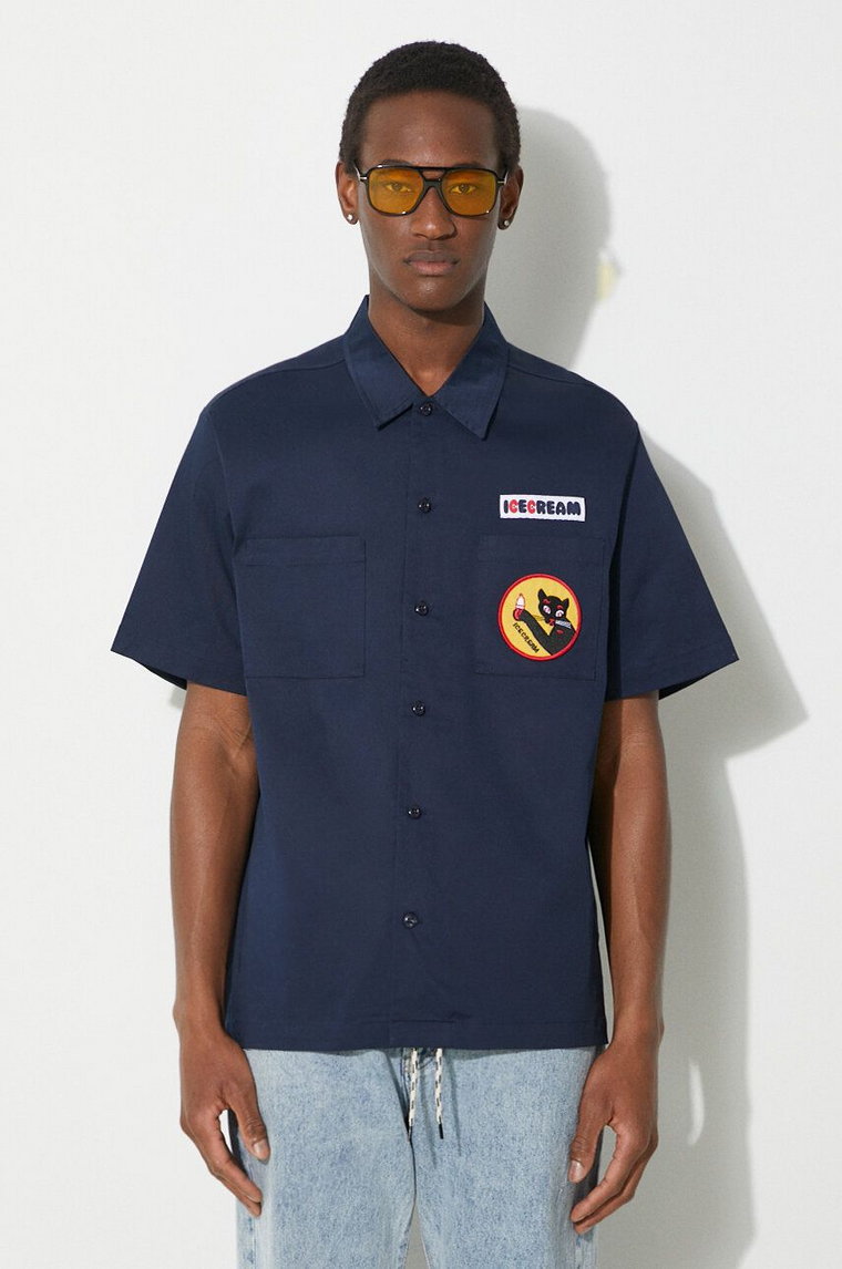 ICECREAM koszula Waitress Camp Collar Shirt męska kolor granatowy regular z kołnierzykiem klasycznym IC24117