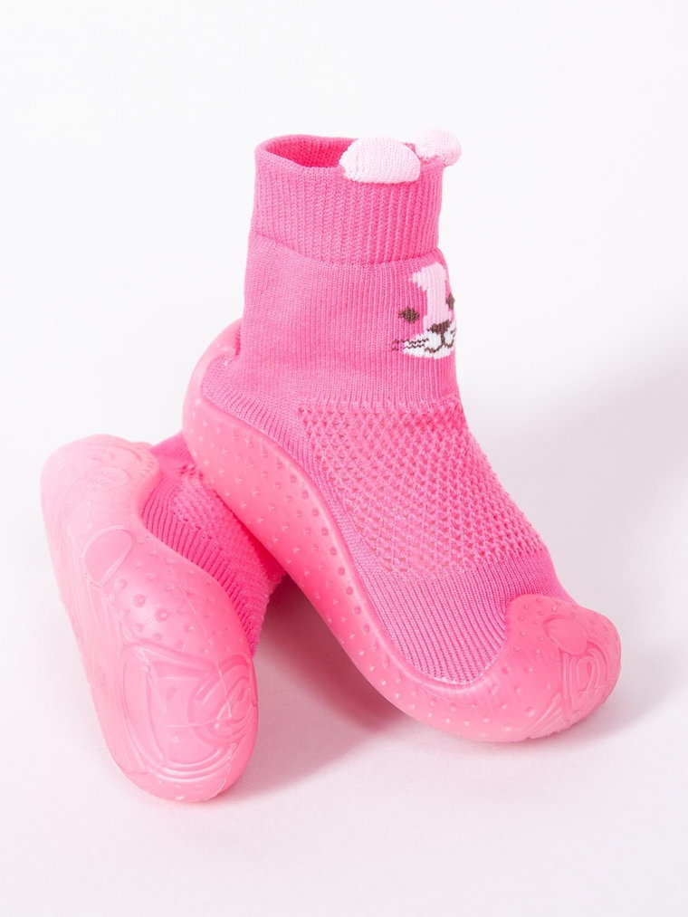 Skarpety z gumową podeszwą do nauki chodzenia ażurowe kotek dziewczęce różowe 22