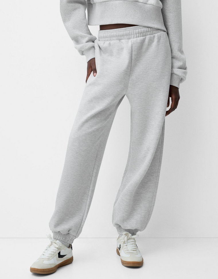 Bershka Obszerne Spodnie Jogger Z Interlockiem Kobieta Xl Szary