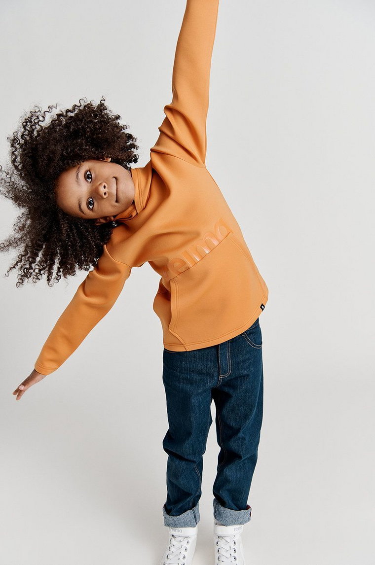 Reima bluza dziecięca kolor pomarańczowy z kapturem z nadrukiem