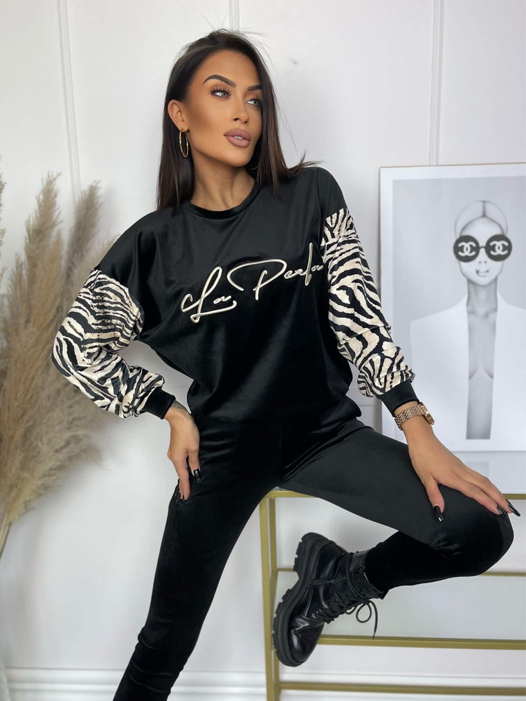 WELUROWY DRES ANIMAL VELOUR LOGO LA PERLA BLUZA+SPODNIE - RĘKAWY ZEBRA JASNA