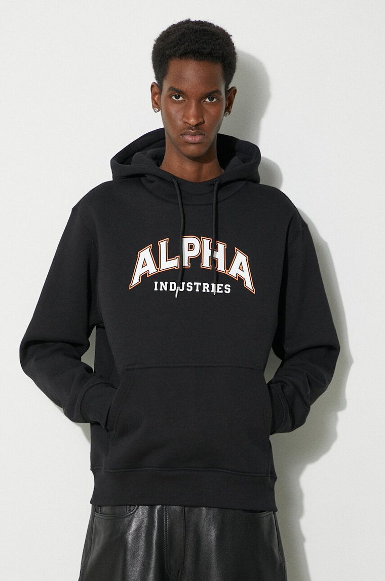 Alpha Industries bluza College Hoody męska kolor czarny z kapturem z nadrukiem 146331