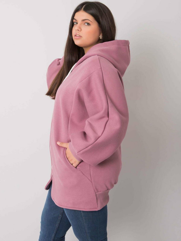 Bluza plus size ciemny różowy casual z kapturem rozpinane kaptur rękaw długi zamek