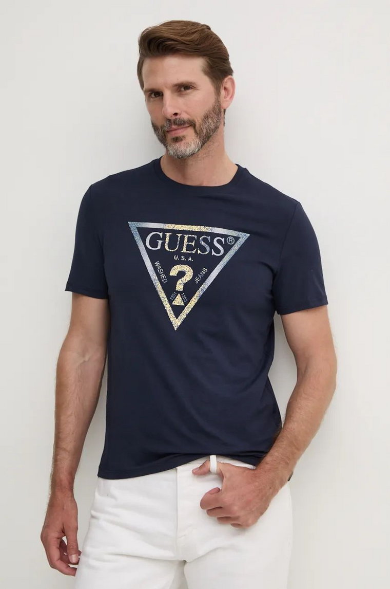 Guess t-shirt męski kolor granatowy z nadrukiem M4BI35.J1314