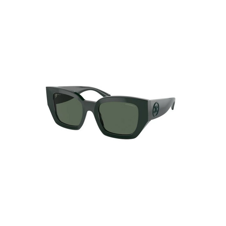 Zielone okulary przeciwsłoneczne z ciemnymi soczewkami Chanel