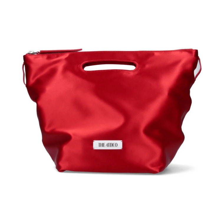 Czerwona satynowa torba Tote z odpinanym paskiem The Attico