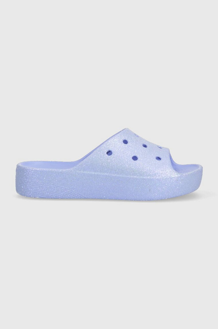 Crocs klapki Classic Platforn Glitter Slide damskie kolor fioletowy na platformie 208233