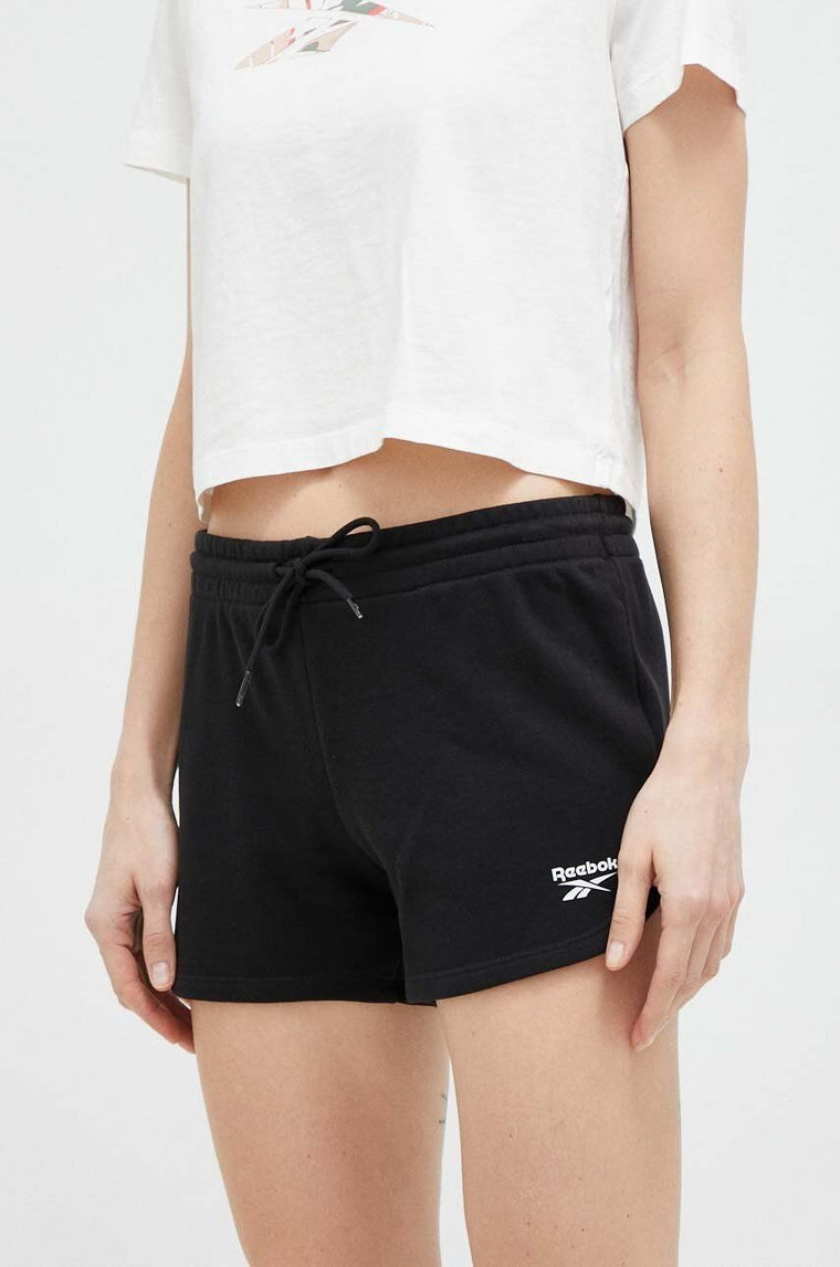 Reebok szorty damskie kolor czarny gładkie high waist H54767.100012570