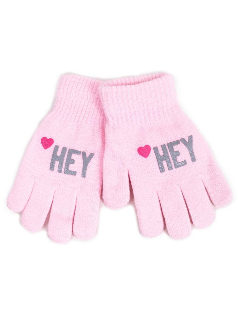 Rękawiczki dziewczęce pięciopalczaste różowe HEY 14 cm YOCLUB