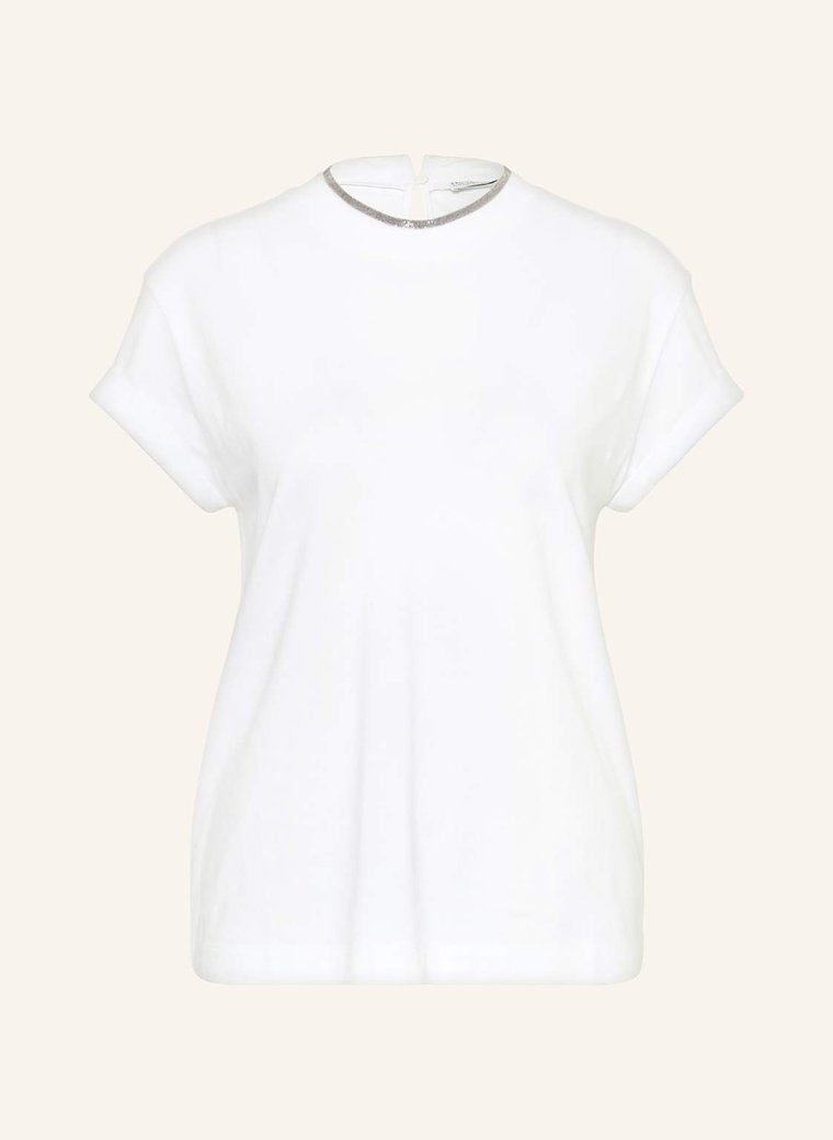 Brunello Cucinelli T-Shirt Z Perełkami weiss