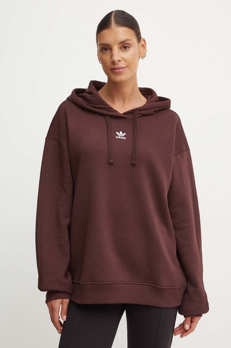 adidas Originals bluza damska kolor brązowy z kapturem gładka IY2443