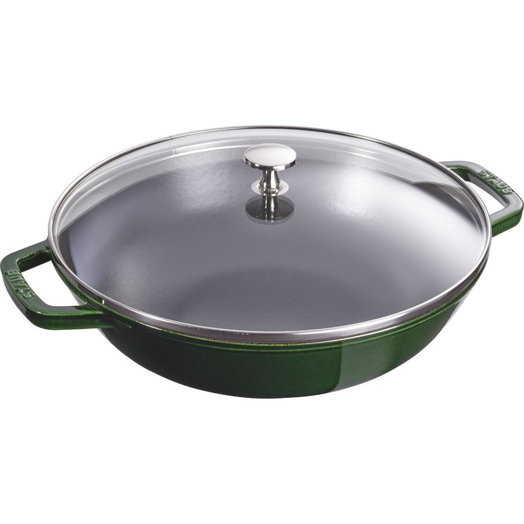 Staub, Wok żeliwny z pokrywką 30 cm, zielony