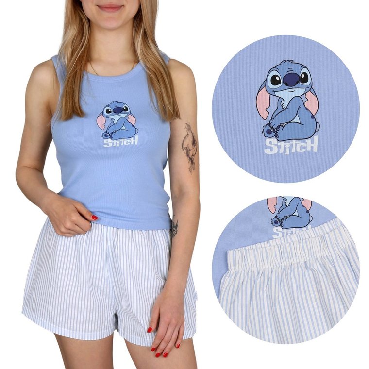 Stitch Disney Niebieska piżama damska na ramiączka, letnia, bawełniana piżama XXL