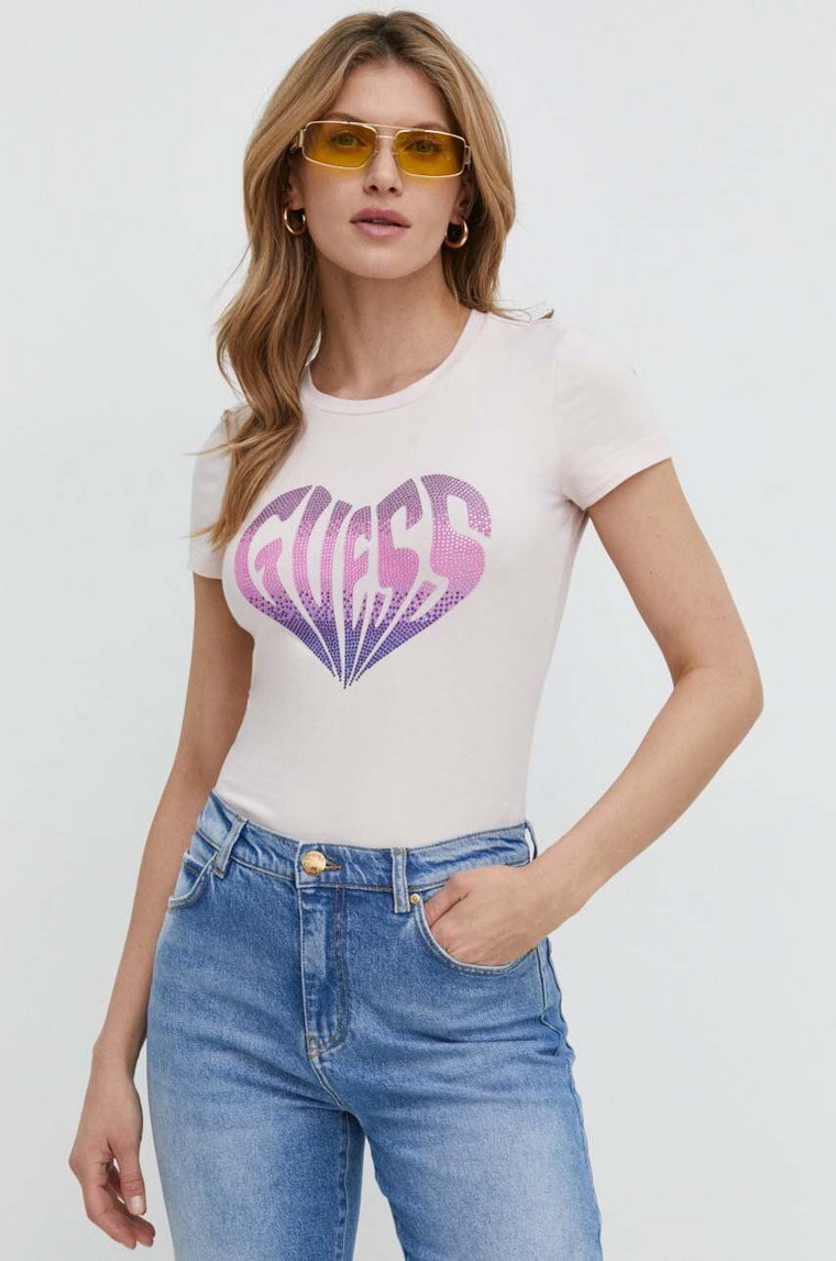 Guess t-shirt HEART damski kolor różowy W4RI53 J1314