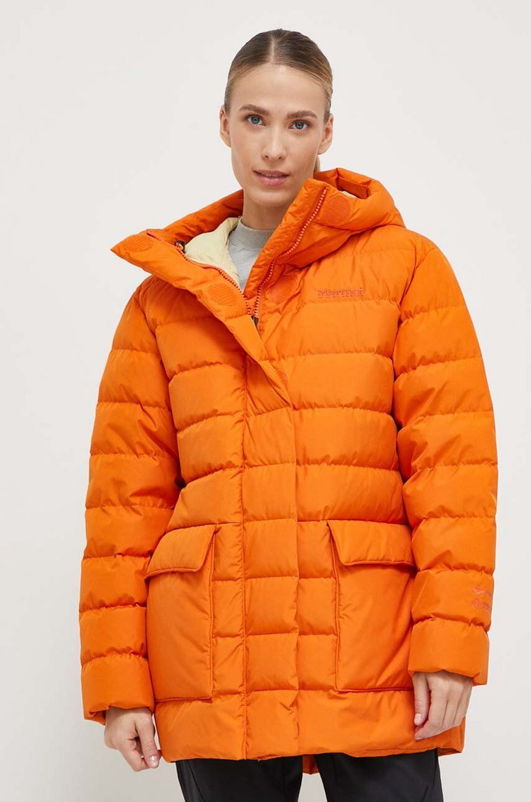 Marmot kurtka puchowa damska kolor pomarańczowy zimowa