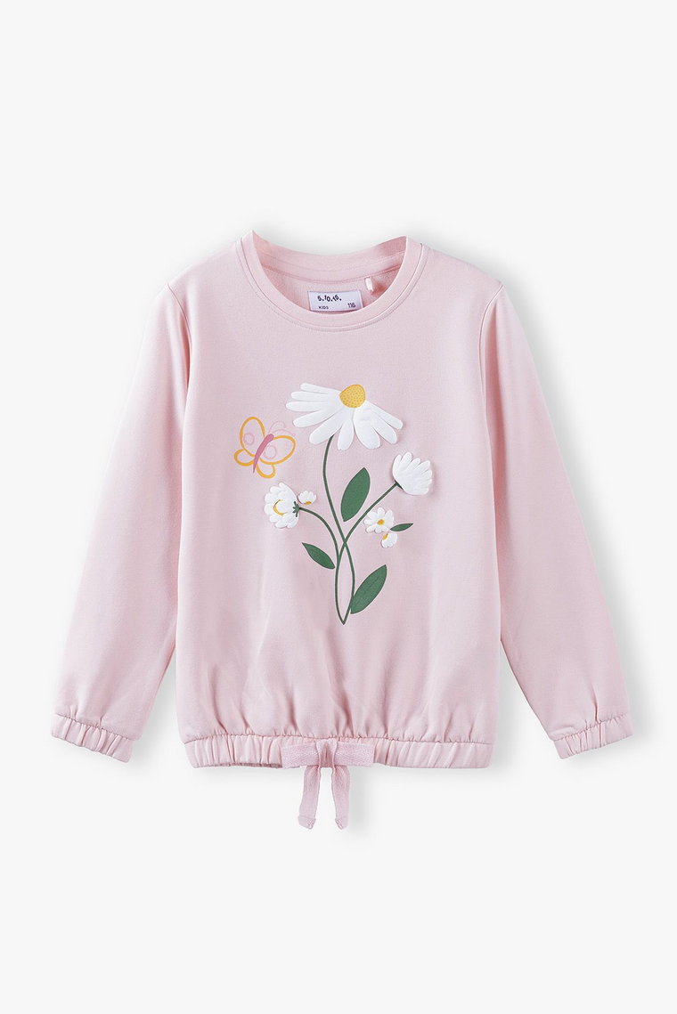 Bluza dresowa dziewczęca z kwiatkiem - różowa