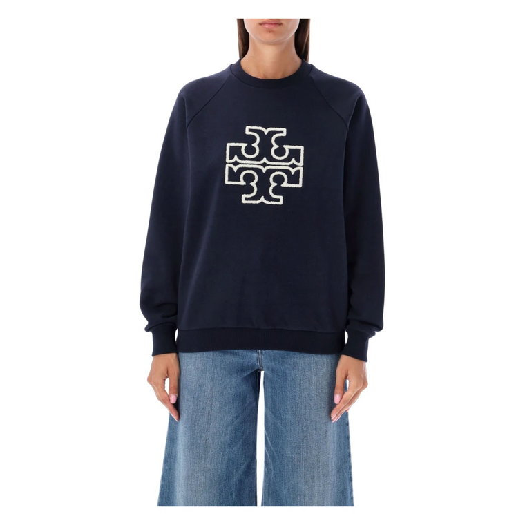 Navy Swetry Damskie Aw23, Wygodny Crewneck Sweatshirt Tory Burch