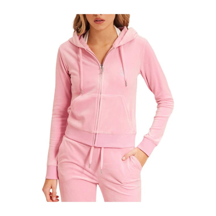 Różowy Sweter z Krótkim Zamkiem z Weluru/Lnu Juicy Couture